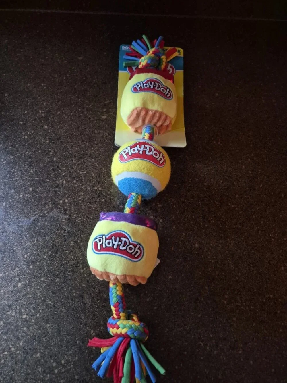 Hasbro Play-Doh Plush Rope Tug Dog Toy, Squeak & Crinkle, 18”inches, Multicolor